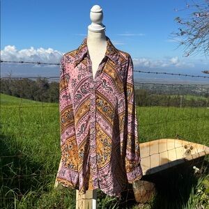Farm Rio Anthropologie Classic Bandana Print Button Down Paisley Print Western M